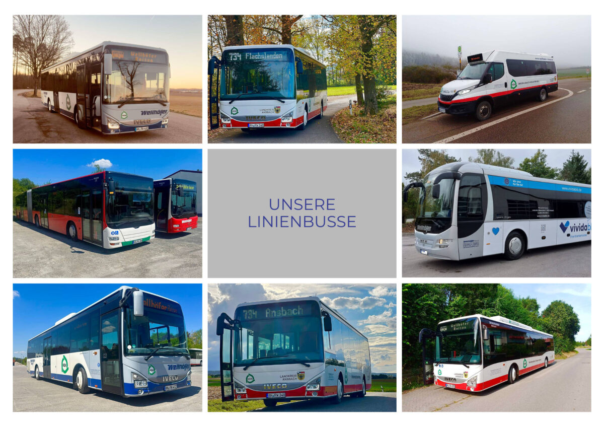 Verschiedene Linienbusse der Firma Wellhöfer